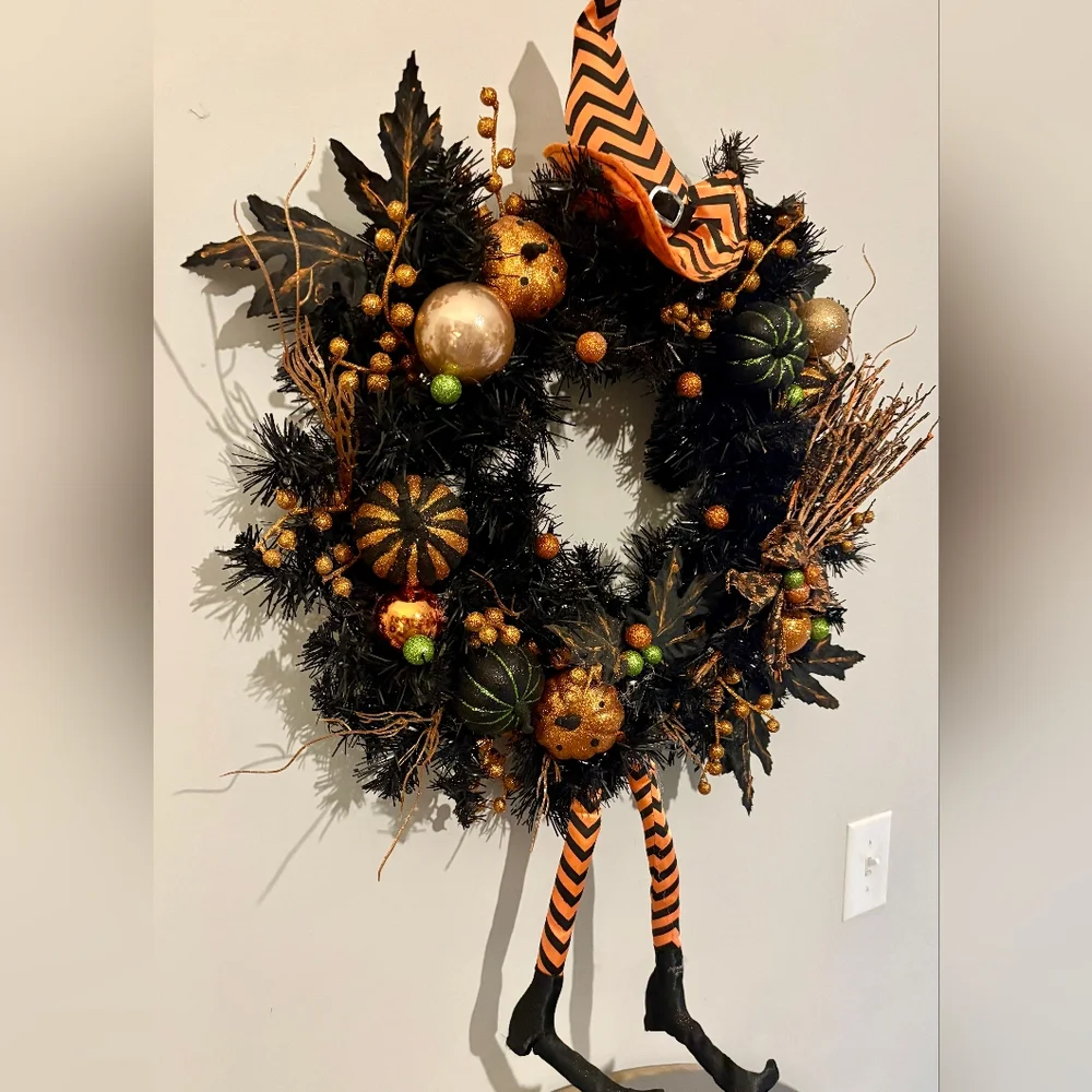 Festive Halloween Wreath with Orange and Black Accents